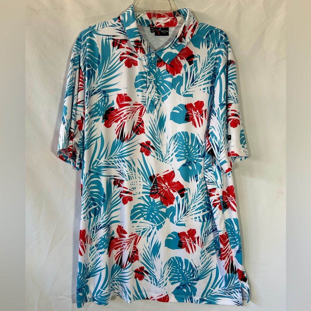 YATTA GOLF HAWAIIAN FLORAL PATTERN PERFORMANCE STRETCH GOLF POLO SHIRT XXL 2XL